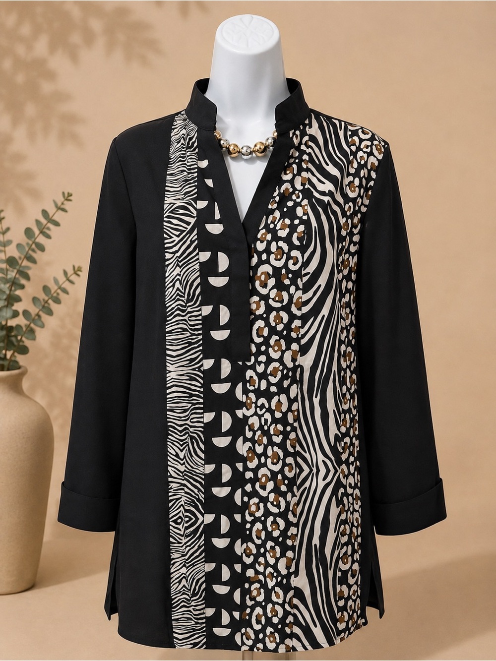 Chicos - Women’s Black Mixed-Print Tunic Top